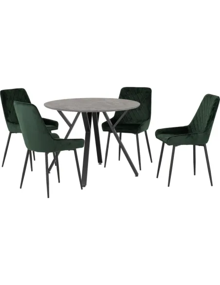 Athens Dining Set with 4 Avery Chairs  - Medium Oak/Emerald Green