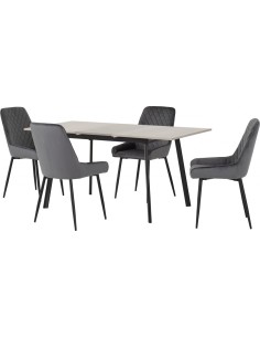 Avery Extending Dining Set (x4 Chairs) - Concrete/Grey Velvet