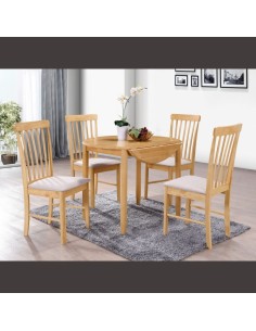 Cologne Round Dining Set with 4 Chairs - Solid Hardwood/Beige