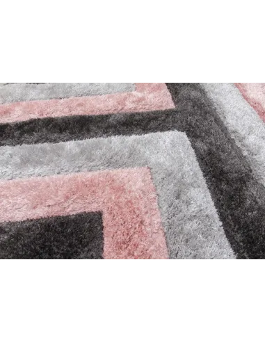 Luxus Cascade 3D Shaggy Rug - Grey/Pink