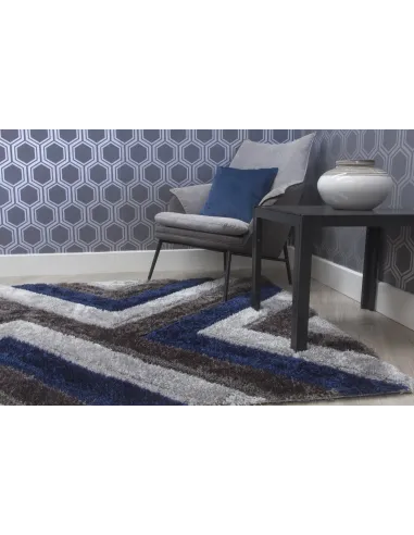 Luxus Cascade 3D Shaggy Rug - Grey/Navy
