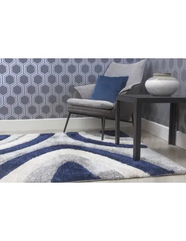 Luxus Ripple 3D Shaggy Rug - Navy Multi