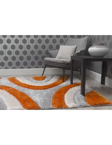 Luxus Ripple 3D Shaggy Rug - Orange Multi