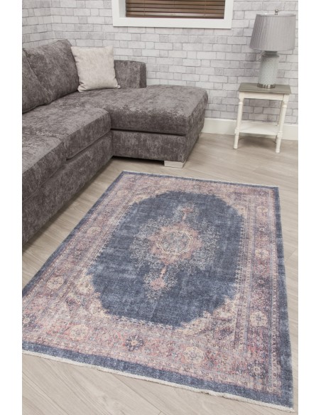 Modena Hamadan Rug - Distressed Navy/Pink