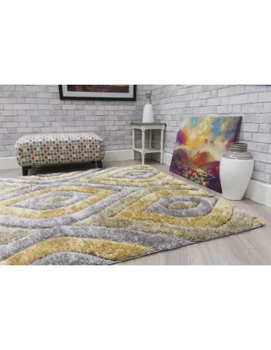 Luxus Teardrop 3D Shaggy Rug - Yellow