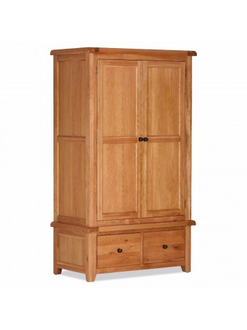 Lancaster 2 Door Wardrobe With Drawers - Solid Oak