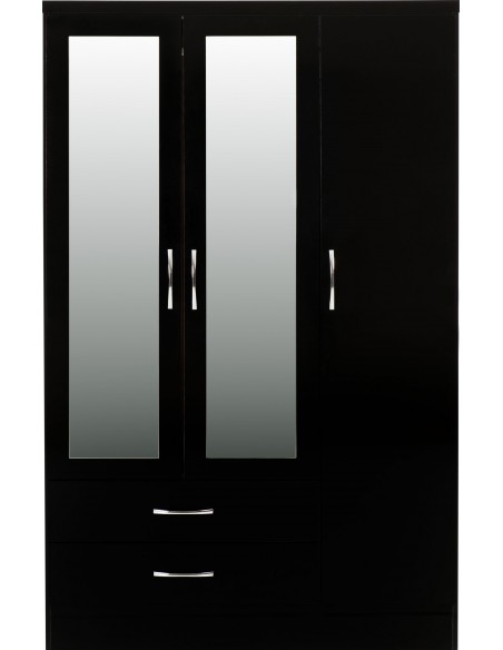 Nevada 3 Door 2 Drawer Mirrored Wardrobe - Black Gloss