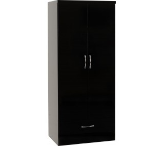 Nevada 2 Door 1 Drawer Wardrobe - Black Gloss | furniture shop carlow, furniture carlow, furniture naas, furniture wexford, furniture ireland, furniture stores dublin