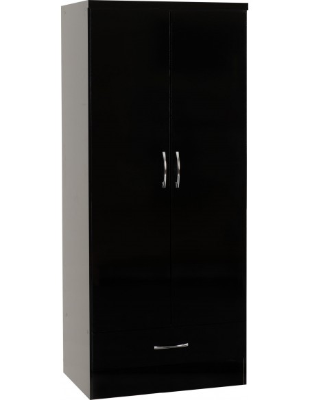 Nevada 2 Door 1 Drawer Wardrobe - Black Gloss