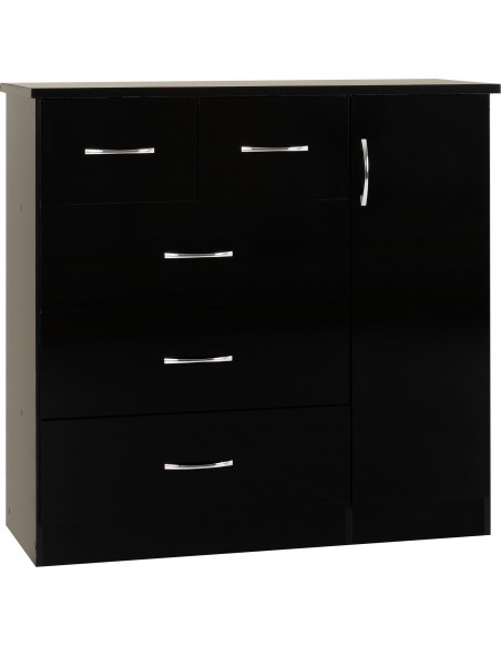 Nevada 5 Drawer Low Wardrobe - Black Gloss