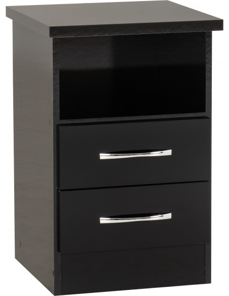 Nevada 2 Drawer Bedside Cabinet - Black Gloss