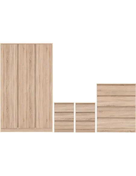 Malvern 3 Door Wardrobe Bedroom Set - Sonoma Oak Effect
