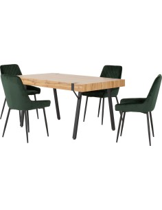 Treviso & Avery Dining Set (x4 Chairs) - Light Oak Effect/Emerald Green Velvet