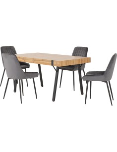 Treviso & Avery Dining Set (x4 Chairs) - Light Oak Effect/Grey Velvet