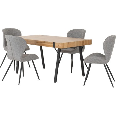 Treviso & Quebec Dining Set (x4 Chairs) - Light Oak Effect/Grey PU