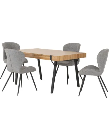 Treviso & Quebec Dining Set (x4 Chairs) - Light Oak Effect/Grey PU