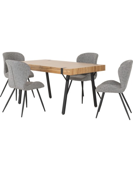 Treviso & Quebec Dining Set (x4 Chairs) - Light Oak Effect/Grey PU