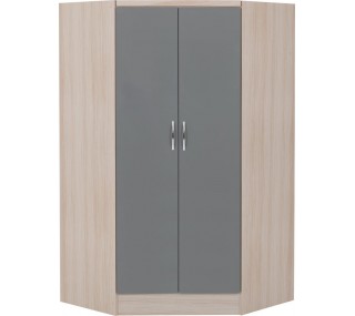 Nevada 2 Door Corner Wardrobe - Grey Gloss/Light Oak Effect Veneer | furniture shop carlow, furniture carlow, furniture naas, furniture wexford, furniture ireland, furniture stores dublin