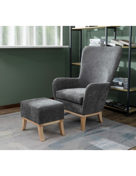 1986 Chair & Footstool Set - Dark Grey Fabric