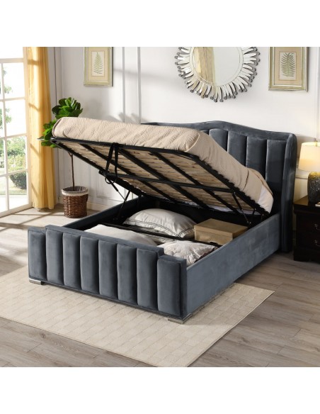 Clare 4FT6 Gaslift Bedframe - Grey Velvet