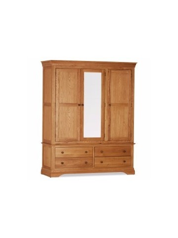 Delta 3 Door Wardrobe with Drawers - French Oak