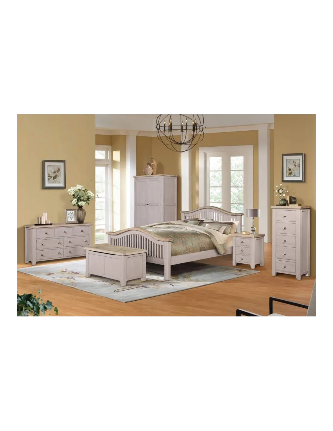 Salou Double Wardrobe with Drawers Whitewash/Grey Oak