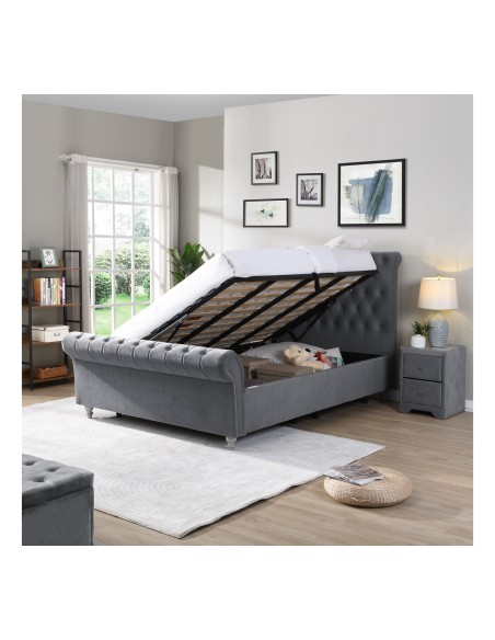 Kilkenny 4FT6 Side Gas Lift Bedframe - Grey Velvet