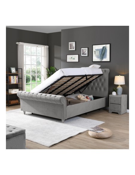 Kilkenny 4FT6 Side Gas Lift Bedframe - Silver Velvet