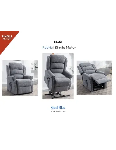 Drancy Single Motor Lift & Tilt Recliner Armchair - Steel Blue