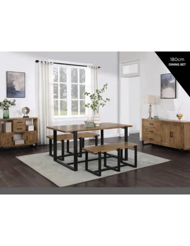 Pembroke 120cm Dining Bench - Rustic Pine/Black