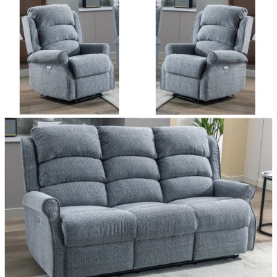 Drancy 3+1+1 Electric Recliner Sofa Set - Steel Blue
