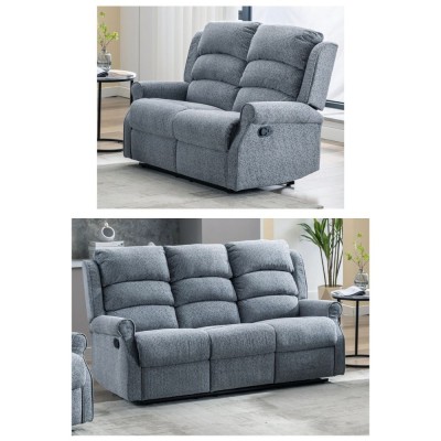 Drancy 3+2 Manual Recliner Sofa Set - Steel Blue