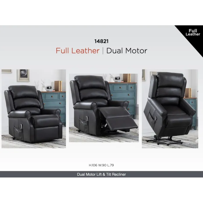 Drancy Lift & Tilt Dual Motor Armchair - Black Leather