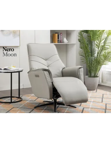 Nero Dual Motor Electric Swivel Armchair - Moon Leather