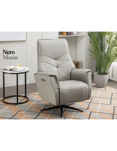 Nero Dual Motor Electric Swivel Armchair - Moon Leather