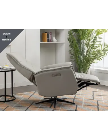 Nero Dual Motor Electric Swivel Armchair - Moon Leather