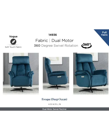 Evoque Dual Motor Electric Swivel Armchair - Ocean Blue