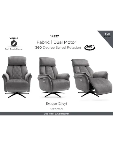 Evoque Dual Motor Electric Swivel Armchair - Grey