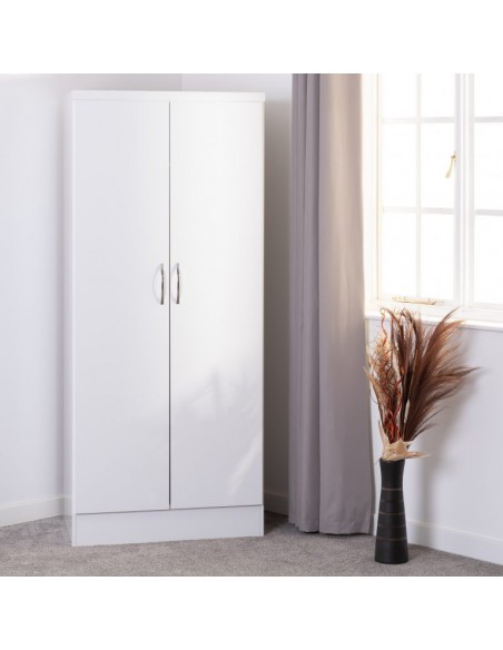 Nevada 2 Door All Hanging Wardrobe - White Gloss