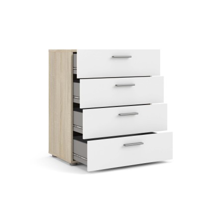 Pepe 4 Drawer Chest  - Oak with White High Gloss