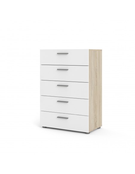 Pepe 5 Drawer Chest  - Oak with White High Gloss