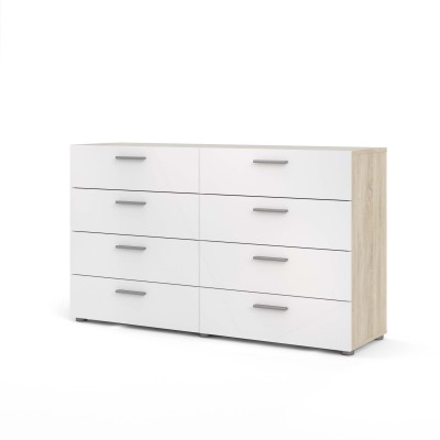 Pepe 8 Drawer Chest - Oak with White High Gloss