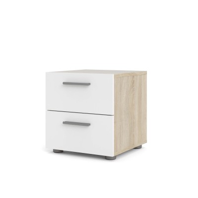 Pepe Bedside Table  - Oak with White High Gloss