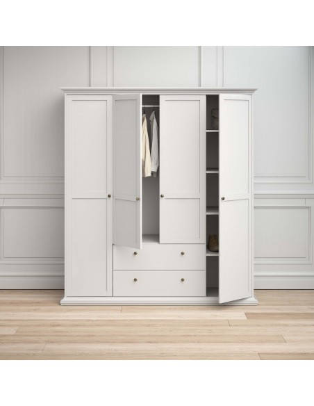 Paris Wardrobe with 4 Doors + 2 Drawers - White