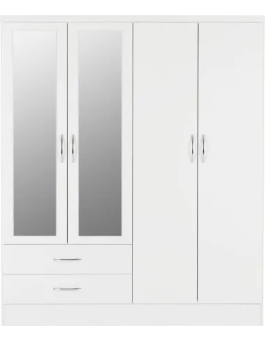 Nevada 4 Door 2 Drawer Wardrobe - White Gloss