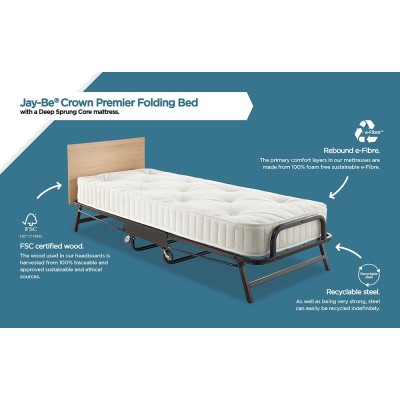Crown Premier 3FT Folding Bed with Deep Sprung Jay-Be Mattress