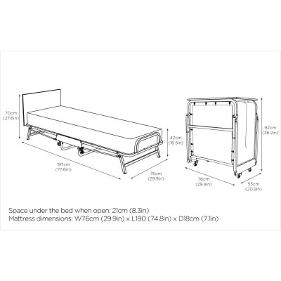 Crown Premier 3FT Folding Bed with Deep Sprung Jay-Be Mattress