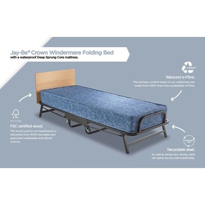 Crown Windermere 3FT Folding Bed with Waterproof Deep Sprung jay-Be Mattress