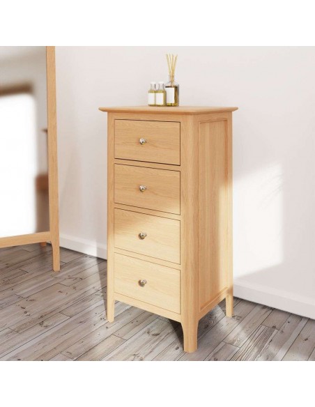 Bristol 4 Drawer Narrow Chest - Oak