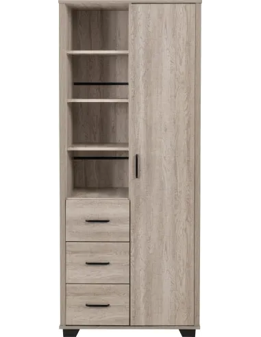 Oliver 1 Door 3 Drawer Open Shelf Wardrobe - Light Oak Effect
